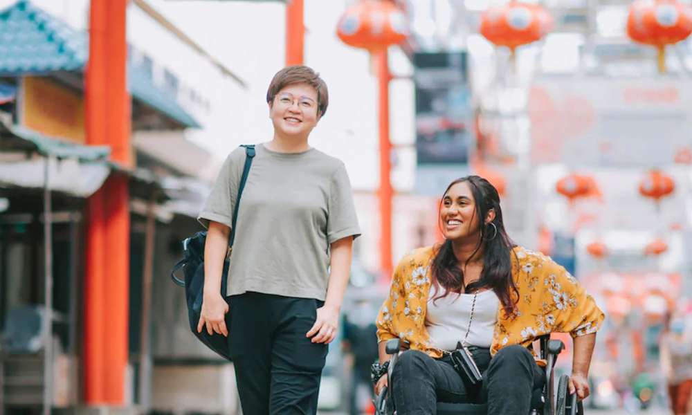 Traveler enjoying a relaxing vacation despite mobility challenges