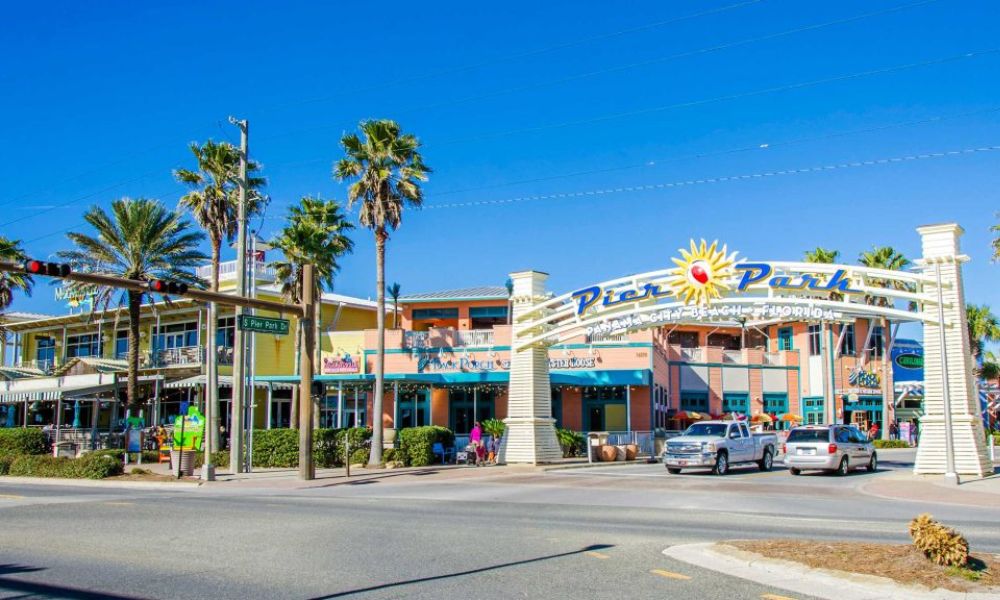Panama City Beach Pier Park with shops, restaurants, entertainment, and family-friendly attractions